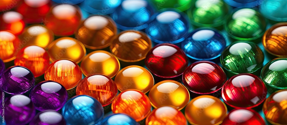 Poster the copy space image features a vibrant array of round beads with a multicolored background pattern