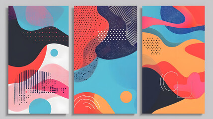 Modern abstract covers set, minimal covers design. Colorful geometric background, vector illustration. Generative AI.