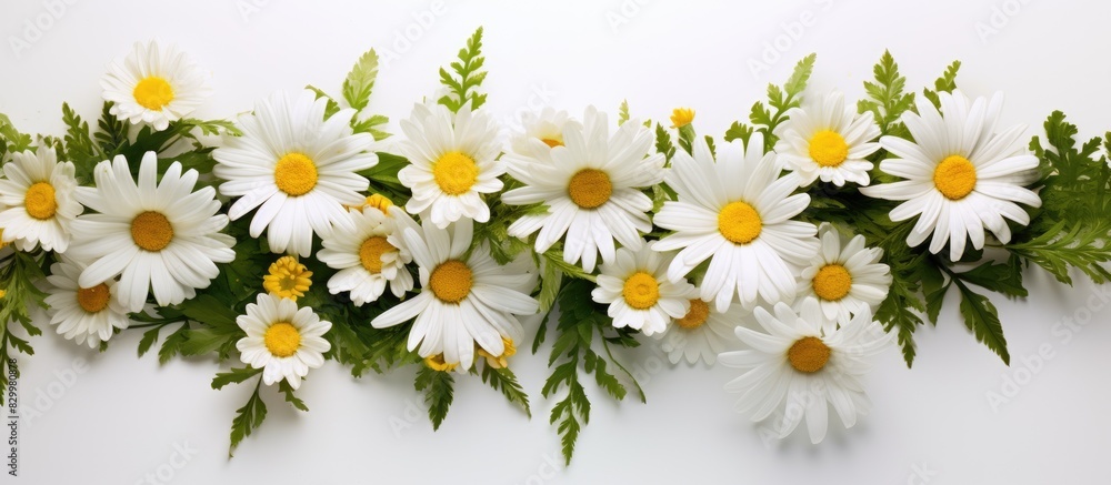 Aufkleber a floral arrangement of chamomile flowers on a white backdrop representing the essence of spring and