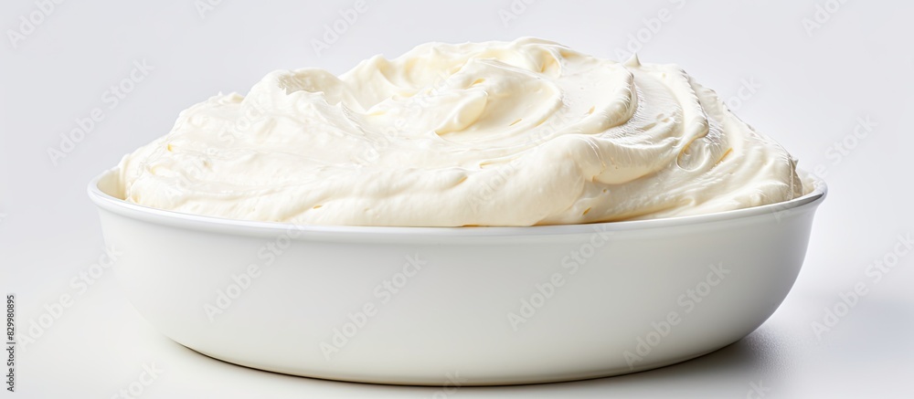Poster a dollop of homemade cream cheese sits on a white backdrop emphasizing the idea of a copy space imag
