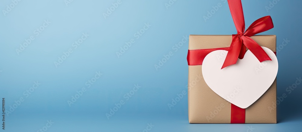 Aufkleber a blue background hosts a heart shaped banner featuring a red empty tag tied with a ribbon bow and a