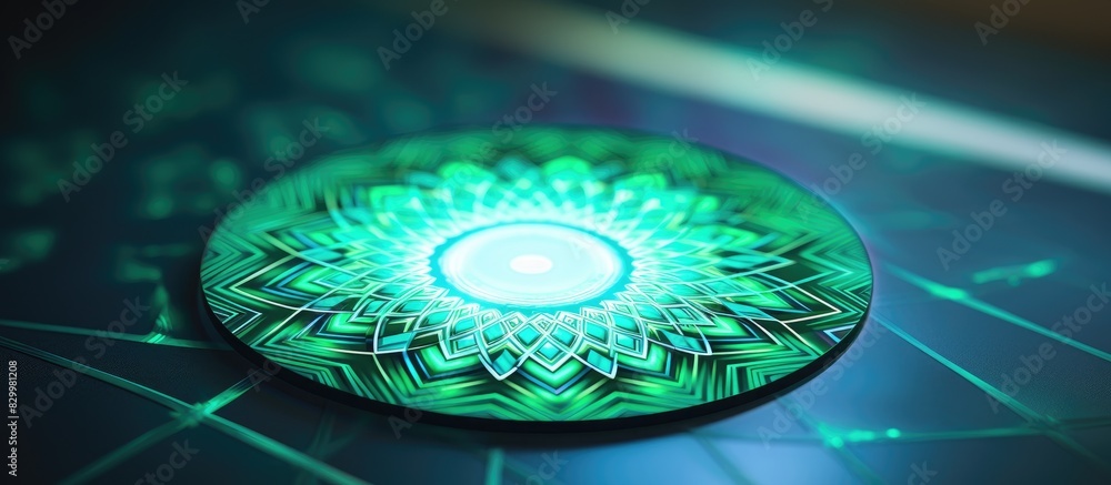 Aufkleber a holographic sticker with an abstract green colored design on a vibrant background with ample space