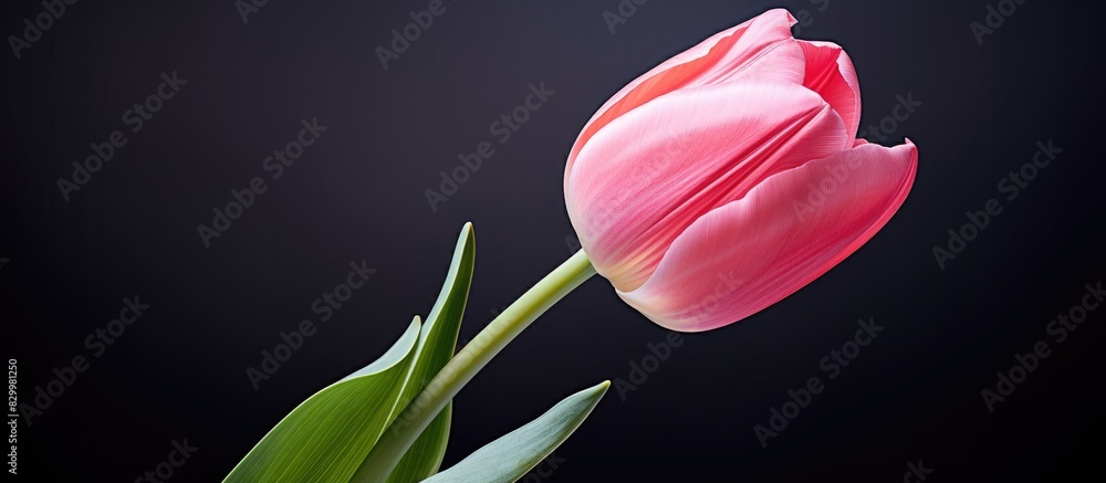 Poster A pink tulip flower with an opened bud. with copy space image. Place for adding text or design