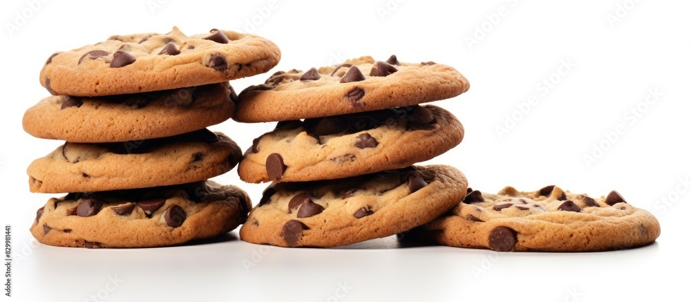 Poster a pack of chocolate chip cookies isolated on a white background with copy space