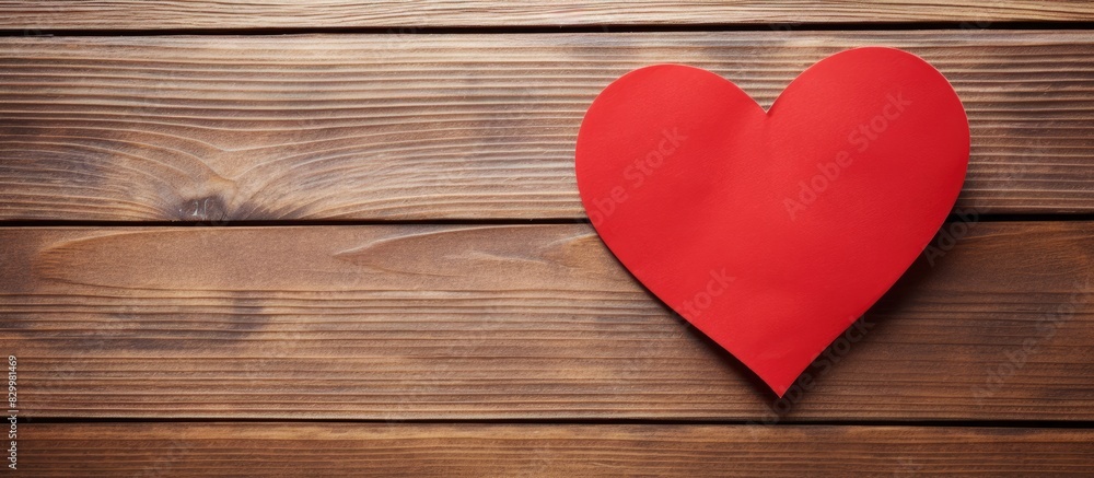 Aufkleber A heart shaped paper in red is placed on a wooden table creating a perfect area to add additional images or text