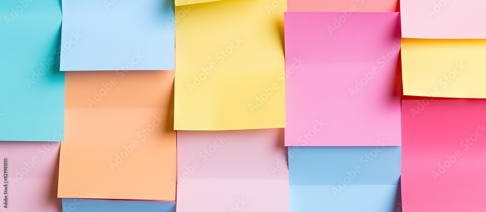 Poster colorful paper notes set on a blank background offering ample copy space for text