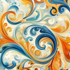 Colorful abstract painting with swirls and flourishes