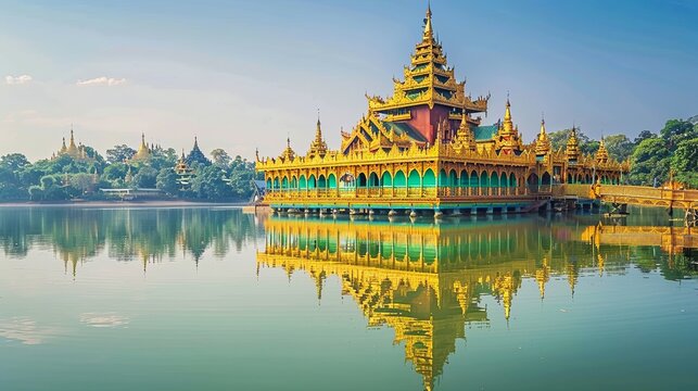 Karaweik on the Kandawgyi lake in Yangon, Myanmar