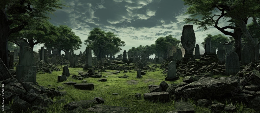 Poster the ancient cemetery dating back 1200 years is a burial ground with a rich history. with copy space 