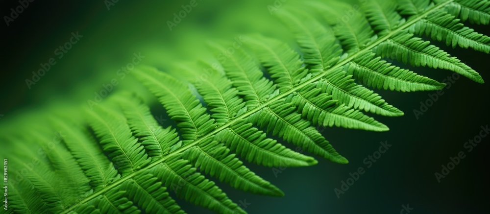 Poster a close up studio photo of a vibrant green fern leaf with plenty of copy space image