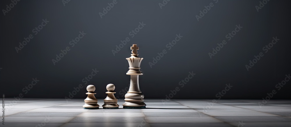 Poster a chess pawn is placed against a gray background casting a blurred shadow of the king queen and hors