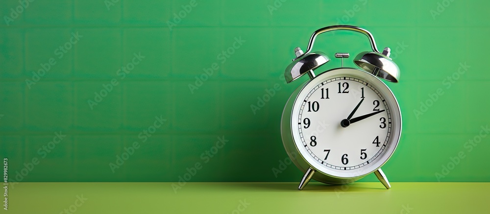 Aufkleber a copy space image of an alarm clock is placed on a vibrant green background symbolizing the concept