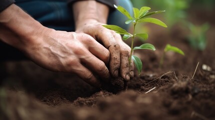 Fototapeta premium People planting trees or working in community garden close up