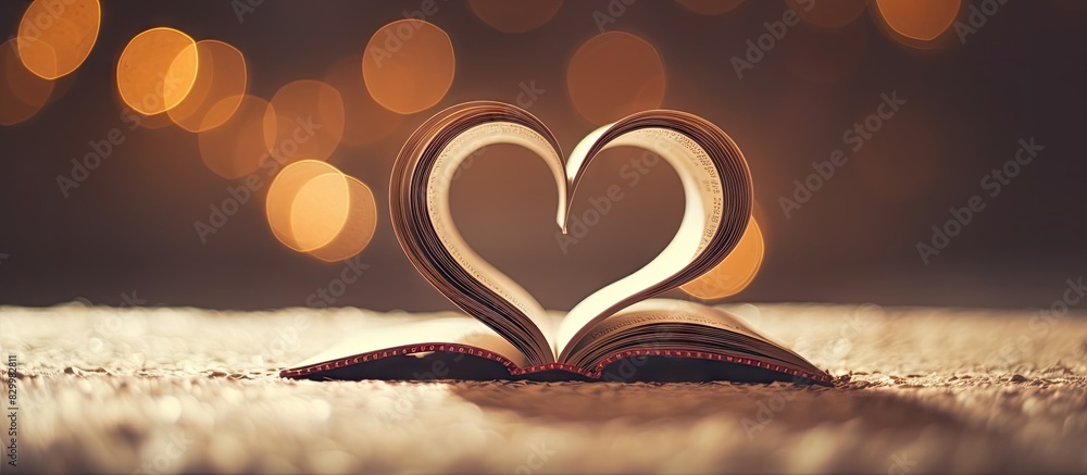 Poster the image features a heart shaped cutout made from a paper book with a vintage filter creating a blu