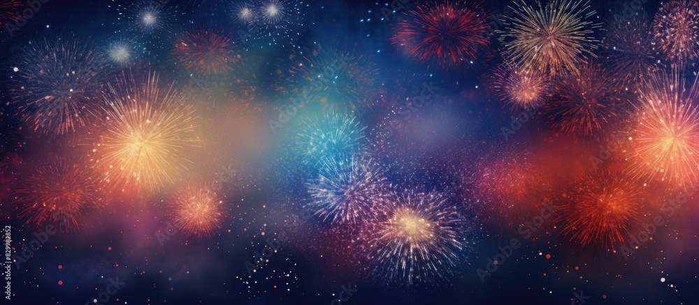 Poster A firework display at night creates an abstract background with ample space for adding text or other elements