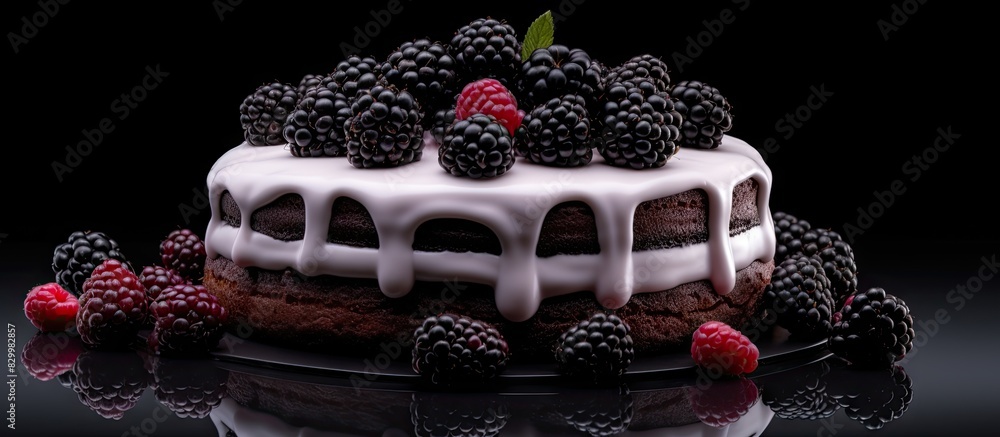 Poster a cake adorned with plump juicy blackberries creating a visually appealing copy space image
