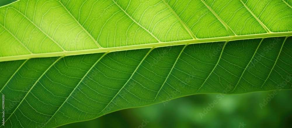 Poster a close up image of a green leaf taken in nature with copy space perfect for using as a background o