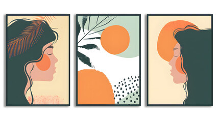 Modern minimalist abstract aesthetic illustrations. Contemporary wall decor. Collection of creative artistic posters. Generative AI.