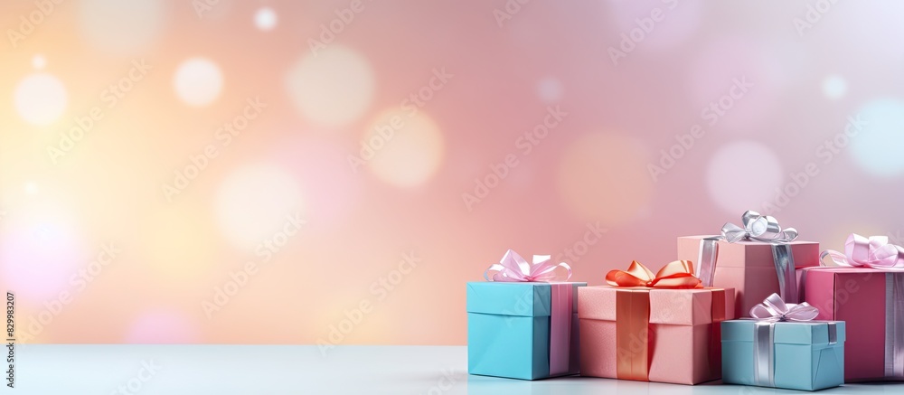 Poster pastel background with present boxes featuring free copy space image for text and messages