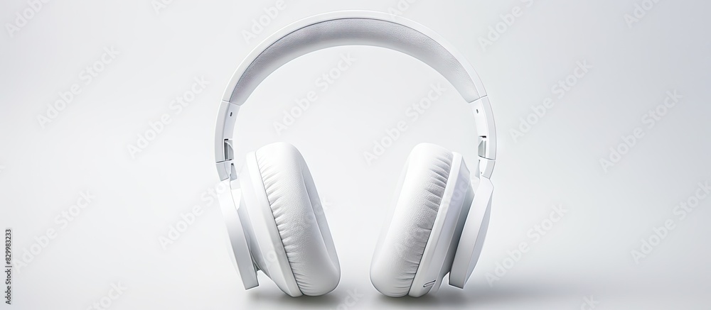 Poster image of white bluetooth headphones placed on a plain white background providing a clear and unclutt
