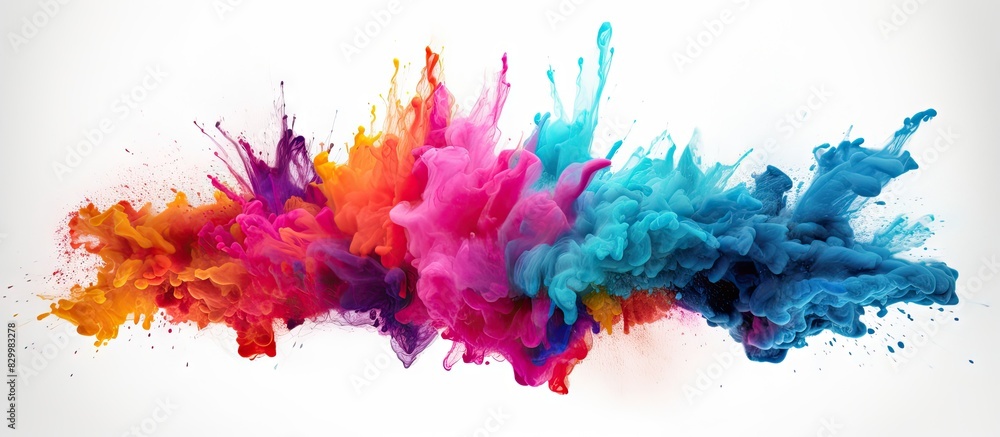 Poster A colorful explosion of abstract powder splatters on a white background creates a vibrant and dynamic copy space image