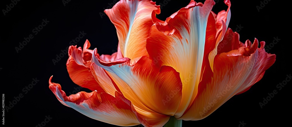 Poster A detailed view of a parrot tulip flower with ample copy space image