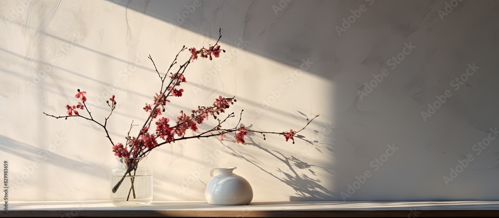Poster Floral branch and shadowed window in the background with copy space image