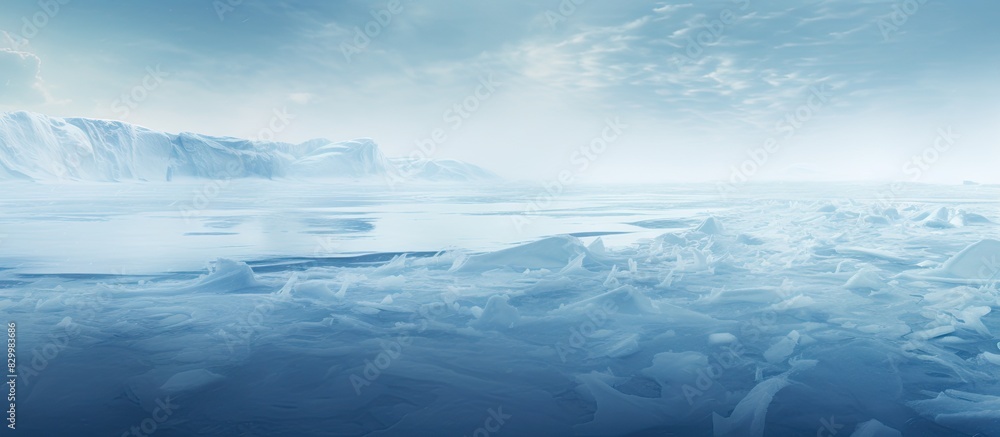 Poster A glimpse into the fascinating world of icy lakes where snow forms intricate patterns within the frozen depths Copy space image