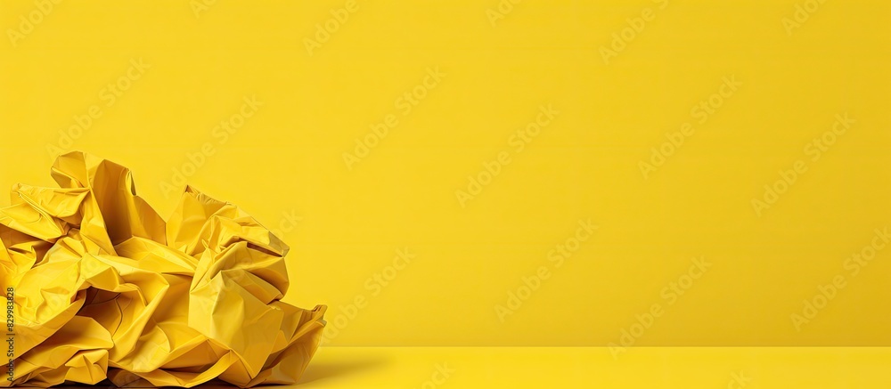 Poster a copy space image featuring a crumpled yellow paper as the background 78 characters