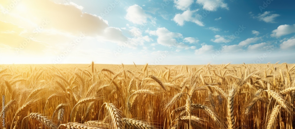 Poster field filled with ripe crops ready to be collected providing a perfect copy space image