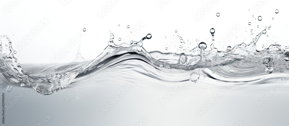 Poster Closeup of a light grey background with a splash of clear water and drops perfect for adding text. with copy space image. Place for adding text or design