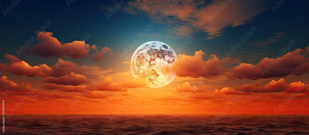Poster Full Moon against a sunset sky with ample copy space for additional elements