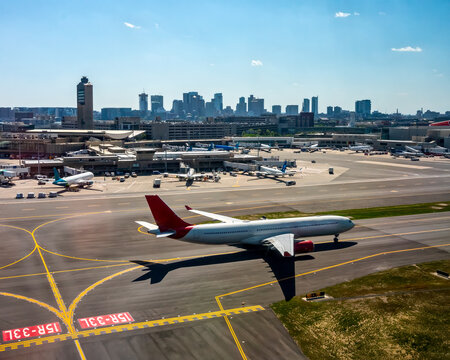 Boston behind Logan Airport with planes