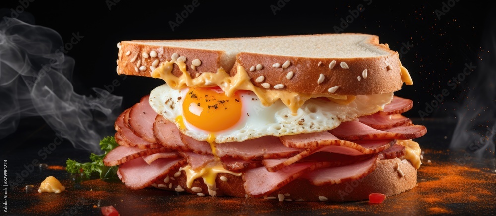 Poster A delicious sandwich made with spam and eggs. with copy space image. Place for adding text or design