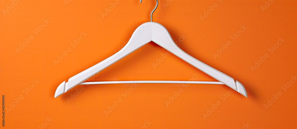 Aufkleber a close up image of an empty white plastic hanger isolated on an orange background there is potentia