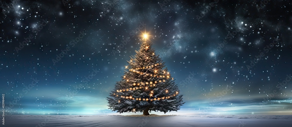 Poster a festive background with a christmas tree symbolizing the new year is seen on a christmas greeting 