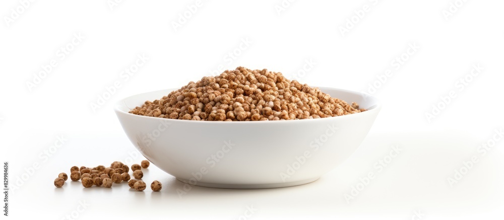 Poster a healthy organic cereal raw buckwheat is served in a bowl with a white background it can also be se
