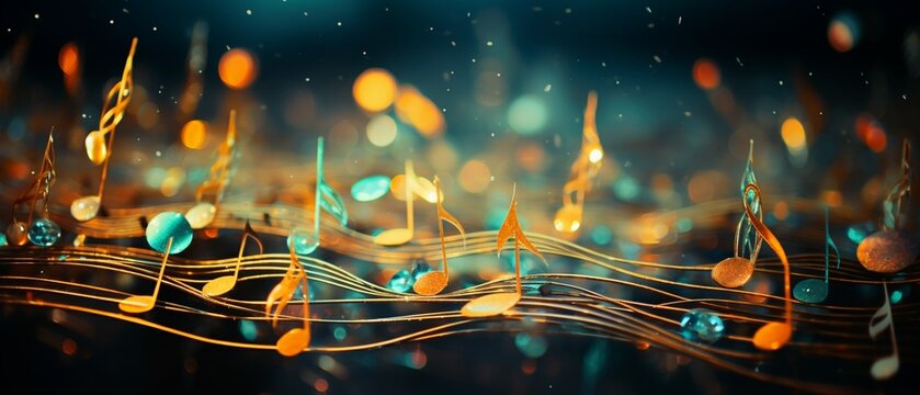Closeup of musical notes with detailed bokeh textures, macro photography, vibrant colors, sharp focus 8K , high-resolution, ultra HD,up32K HD