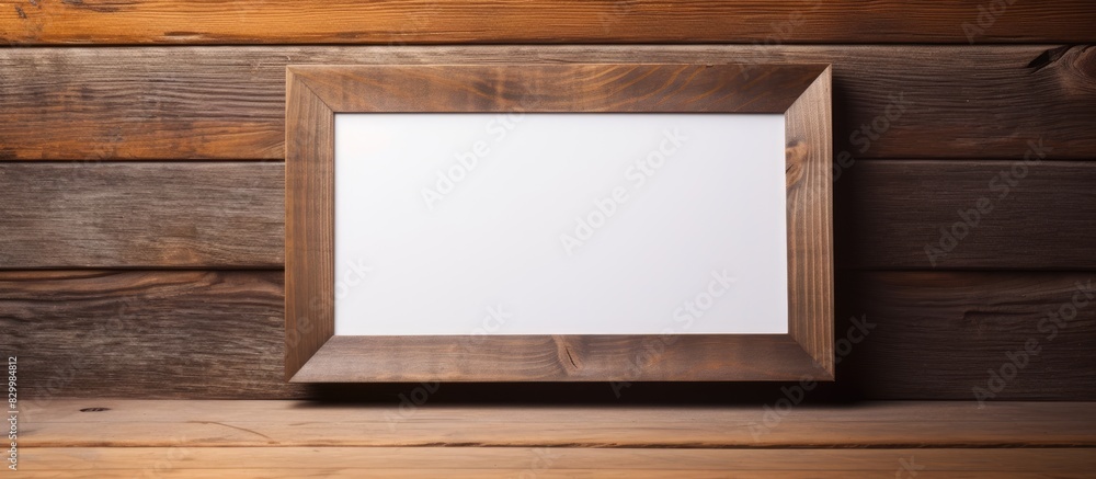 Aufkleber A picture frame is placed on a wooden table creating a visually appealing composition with plenty of copy space for an image