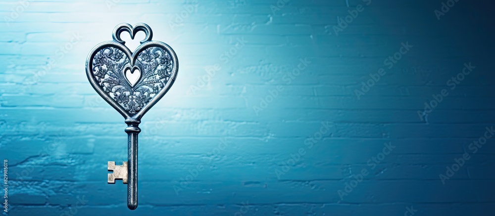 Poster the dreamy blue background showcases a heart shaped keyhole alongside a silver toned skeleton key th