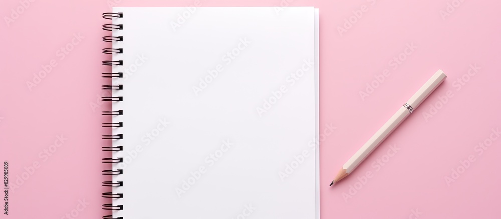 Aufkleber On a pink surface there is a spiral sketch book with a mechanical pencil providing a blank space for writing or drawing Copy space image