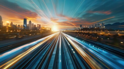 High-speed rail network interface visualizes the seamless integration of maglev technology across a wide range of urban landscapes.