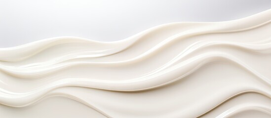 Obraz premium A close up image of a cream moisturizer with a wavy texture is showcased on a white background offering a copy space image in a horizontal banner format It is a beauty product for skin care 148 charac