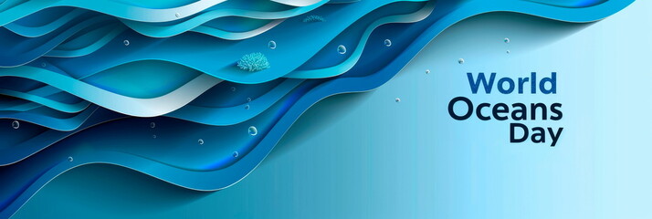 Abstract background with ocean current lines and World Oceans Day