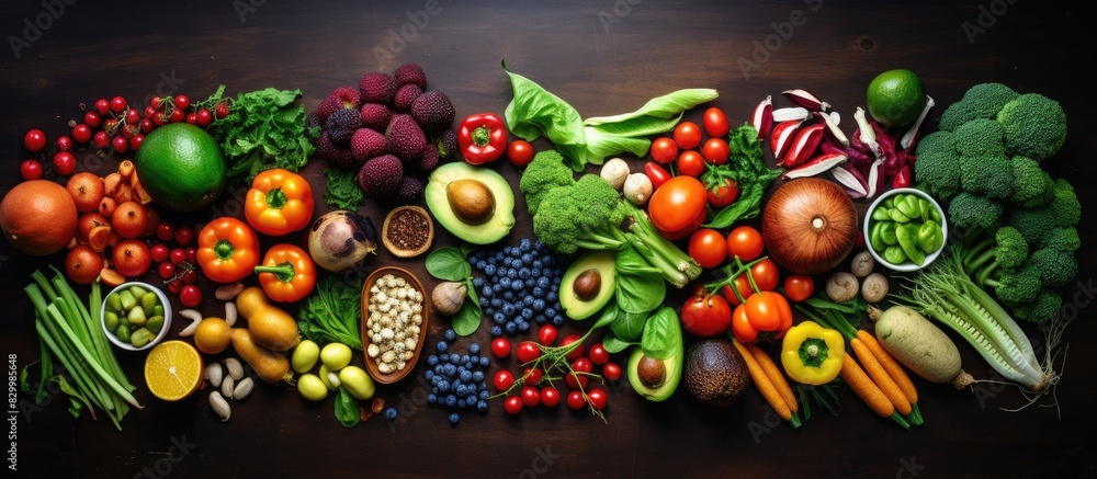 Aufkleber Healthy food displayed from a top down perspective with ample space to include additional images or text in the frame