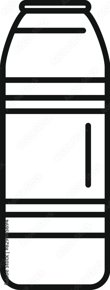 Poster simple black and white line art drawing of a plastic bottle, perfect for icons and logos