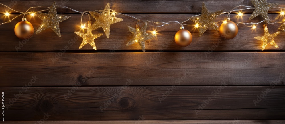 Poster Festive decorations complement a wooden background in the copy space image