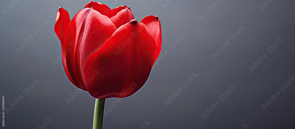 Poster close up photo of a red tulip with ample copy space image