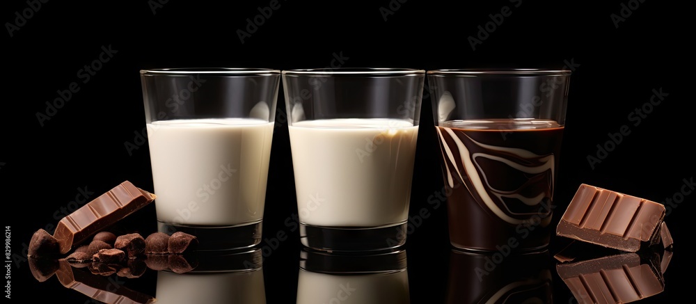 Aufkleber a copy space image featuring three types of chocolate black milk and white arranged on a black backg