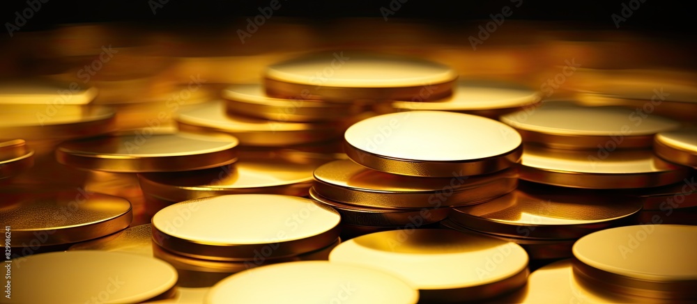 Poster A pile of circular objects with a golden hue perfect for display in a copy space image